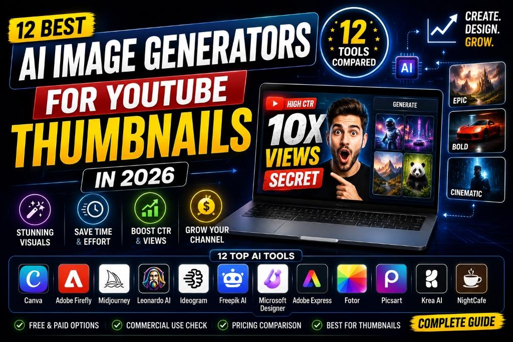 12 Best AI Image Generators for YouTube Thumbnails in 2026: Create, Design & Grow