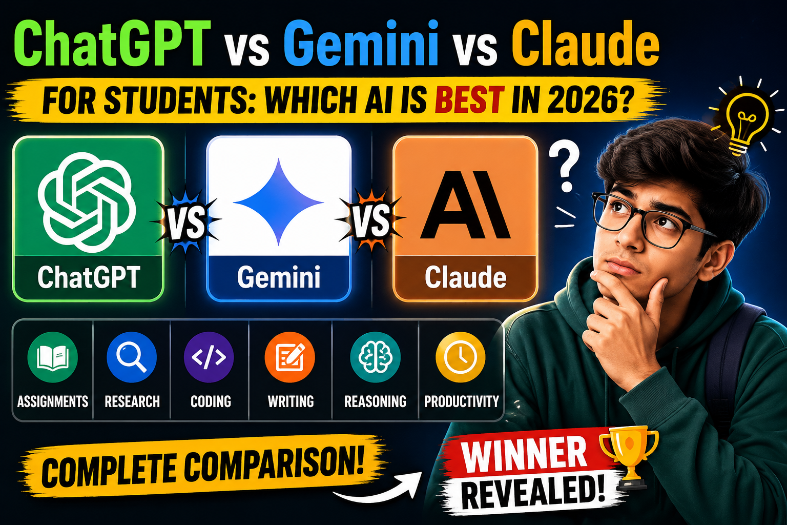 ChatGPT vs Gemini vs Claude for Students: Which AI Is Best in 2026?