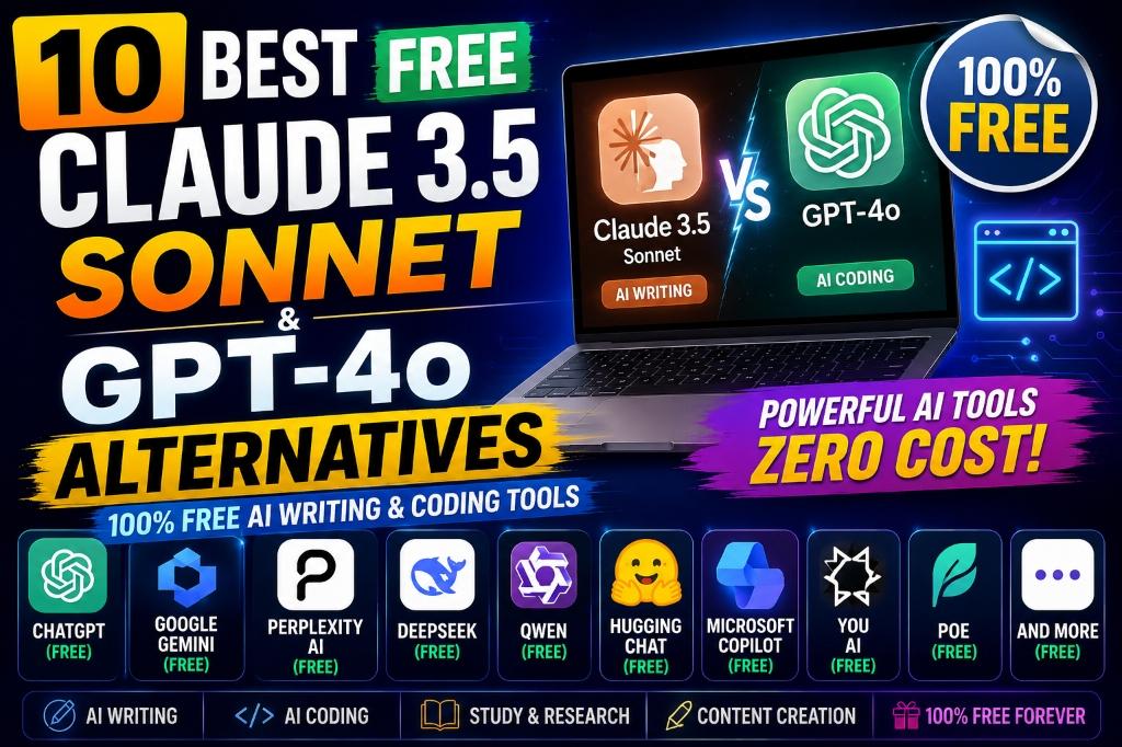 10 Best Free Claude 3.5 Sonnet & GPT-4o Alternatives (100% Free AI Writing & Coding Tools)