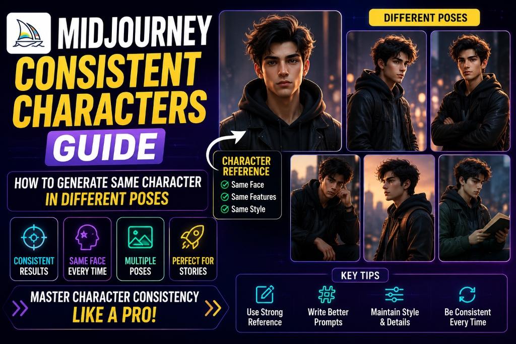 Midjourney Consistent Characters Guide: How to Generate Same Character in Different Poses