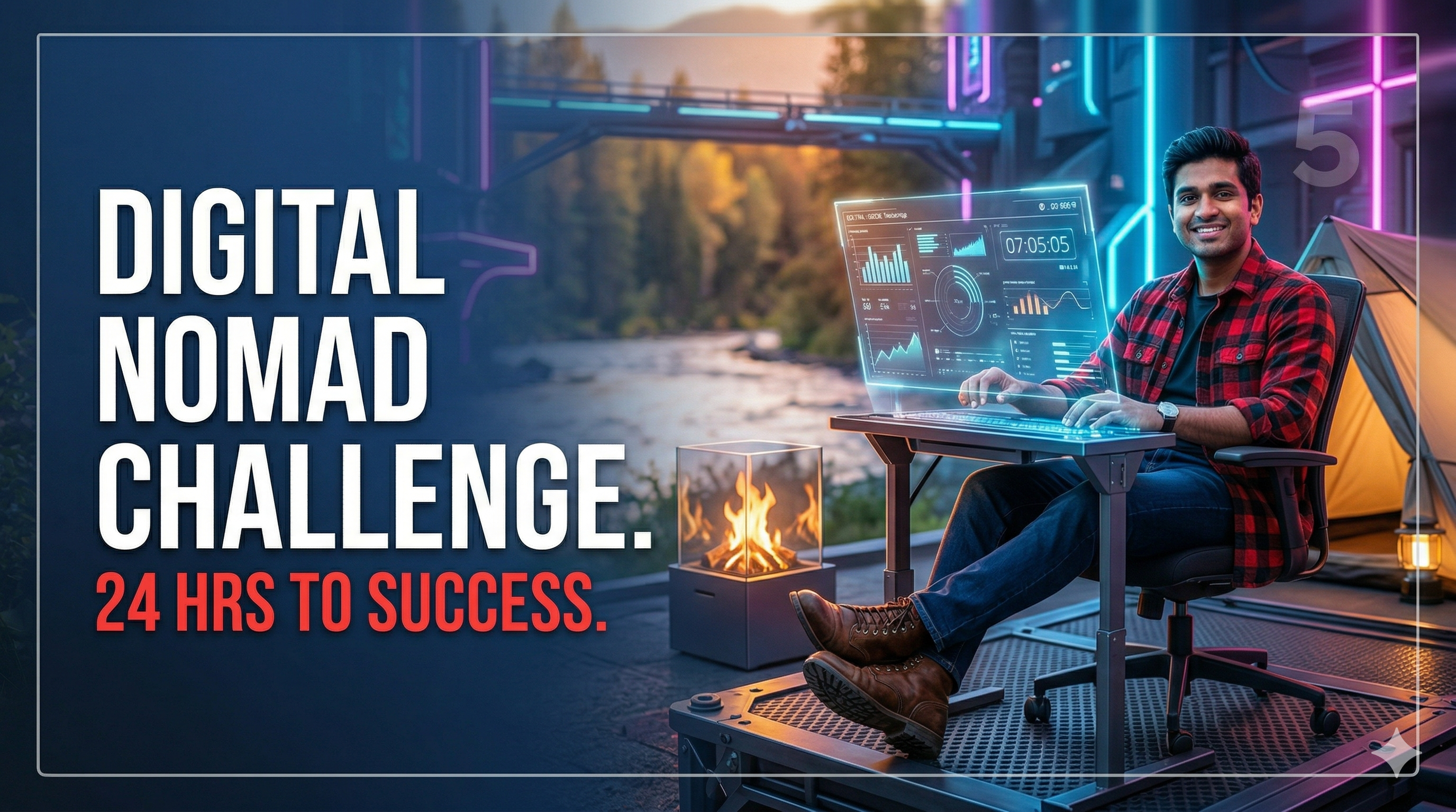 Digital Nomad Challenge Thumbnail: Modern Tech + Nature Concept